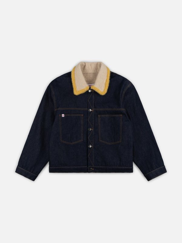 DENIM JACKET WITH KNITTED COLLAR in BLUE