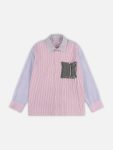OVERSIZED LONG SLEEVE SHIRT WITH KNITTED PATCH in RED PURPLE KHAKI
