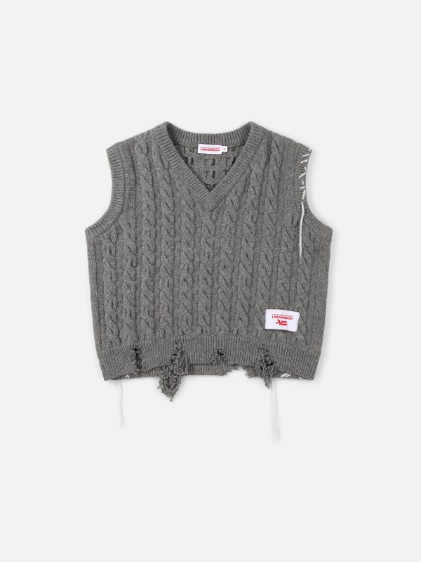 LABEL CABLE KNITTED VEST in GREY