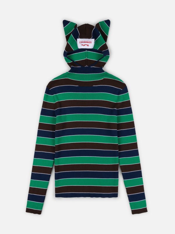 RIBBED EARS BALACLAVA JUMPER in GREEN NAVY
