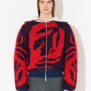 KNITTED PUFFER JACKET in RED NAVY WHITE