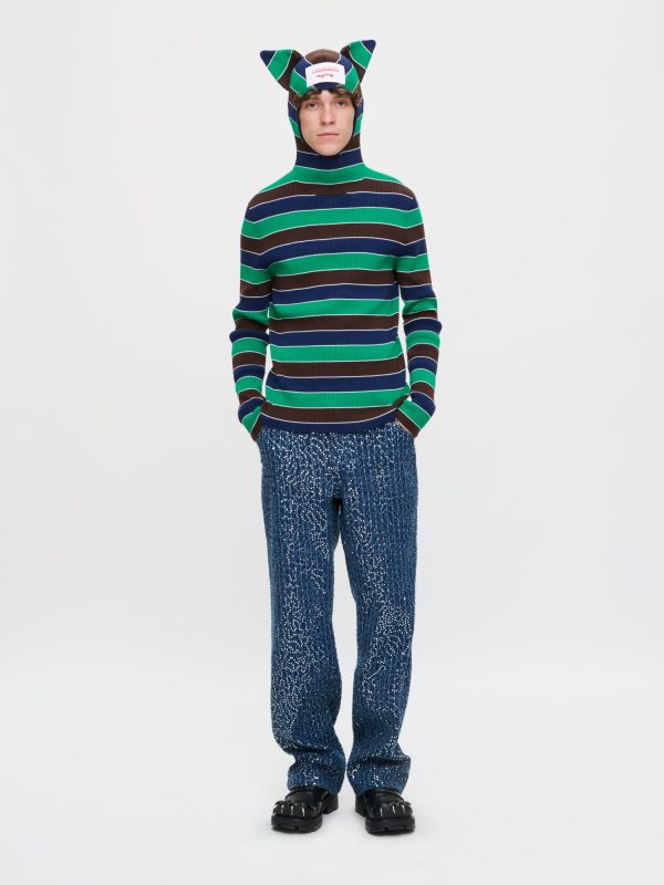 RIBBED EARS BALACLAVA JUMPER in GREEN NAVY