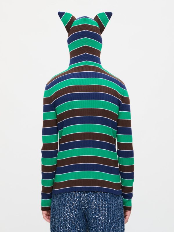 RIBBED EARS BALACLAVA JUMPER in GREEN NAVY
