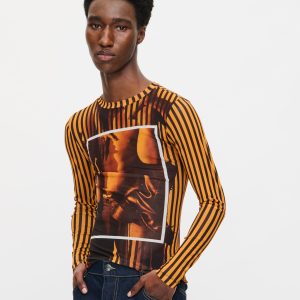 POWERMESH LONG SLEEVE TEE in ORANGE BLACK