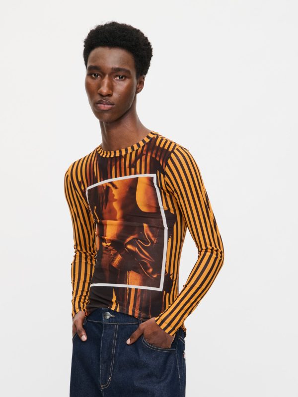 POWERMESH LONG SLEEVE TEE in ORANGE BLACK