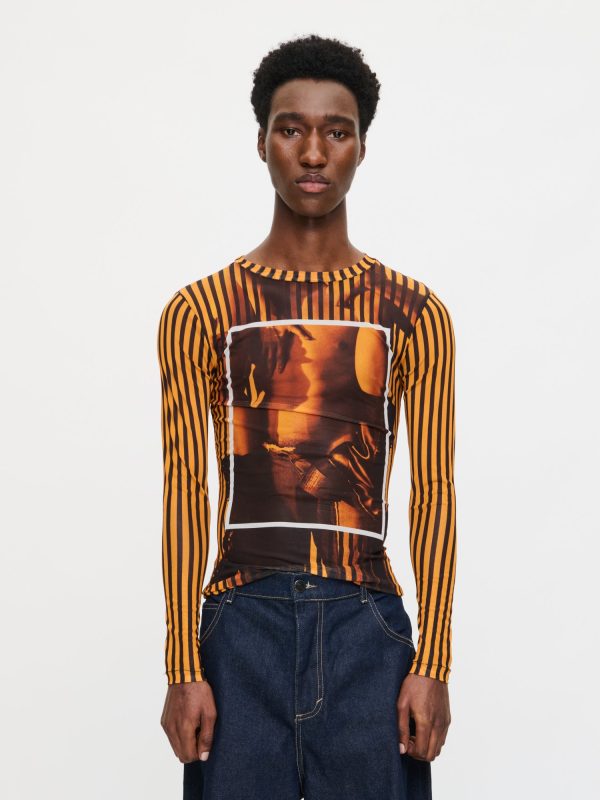 POWERMESH LONG SLEEVE TEE in ORANGE BLACK