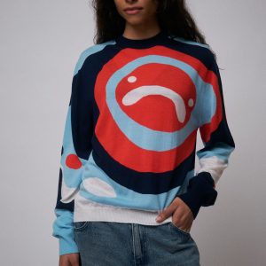 SMILEY SWEATER in RED BLUE NAVY ECRU