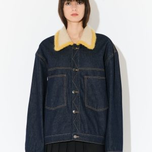 DENIM JACKET WITH KNITTED COLLAR in BLUE