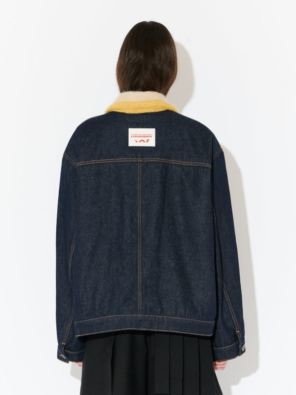 DENIM JACKET WITH KNITTED COLLAR in BLUE