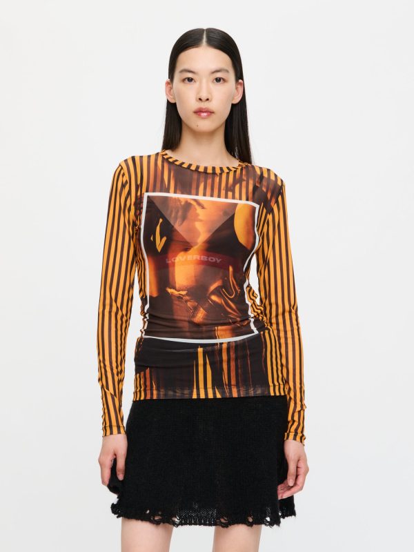 POWERMESH LONG SLEEVE TEE in ORANGE BLACK