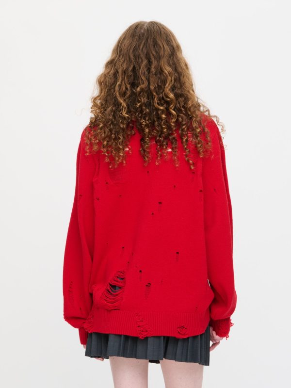 DISTRESSED LOGO JUMPER in RED