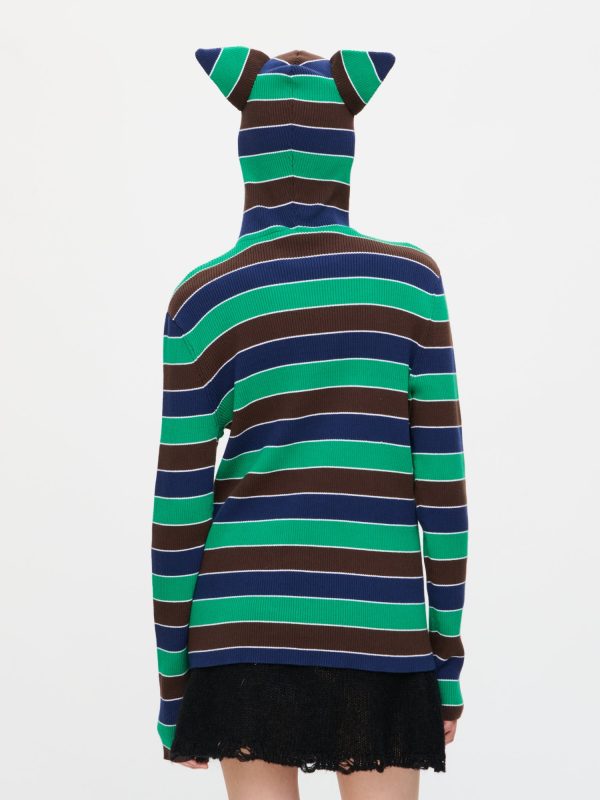 RIBBED EARS BALACLAVA JUMPER in GREEN NAVY