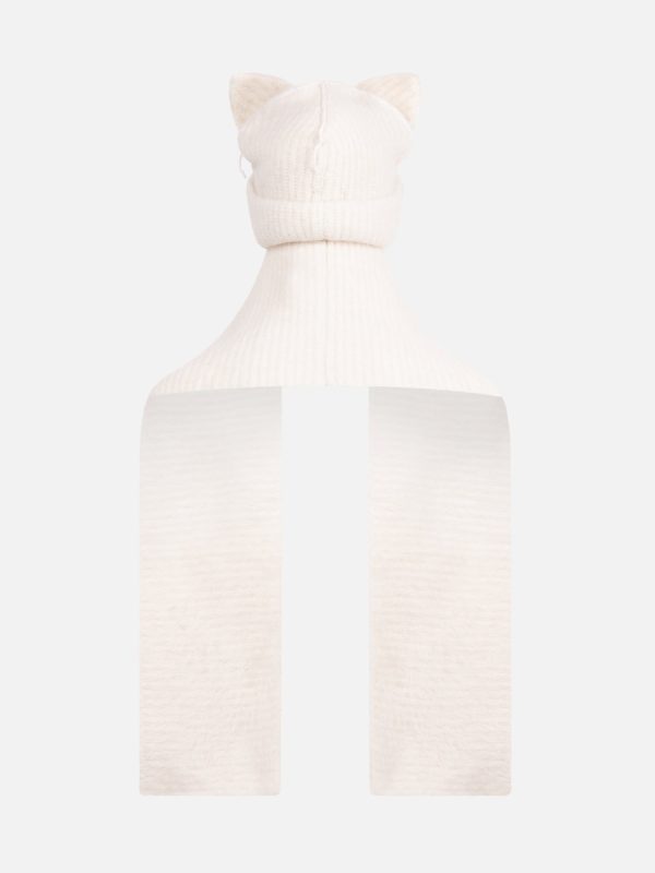 ALPACA CHUNKY EARS BEANIE SCARF in ECRU